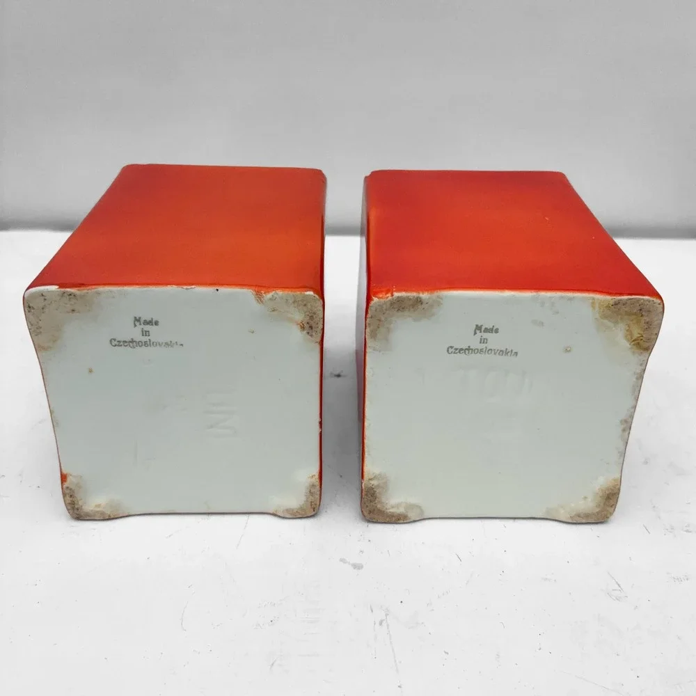 VTG Flour Sugar Orange Ceramic Canister Set MCM Retro Czechoslovakia
